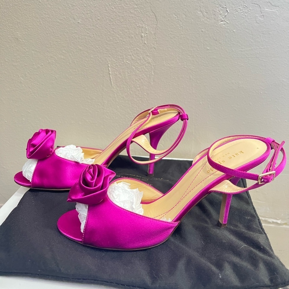 Kate Spade New York Fuchsia Satin Rose Heels | Size 8 | Made in Italy - Picture 3 of 6